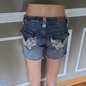 Miss Me Vintage Lace Pocket Jean Shorts